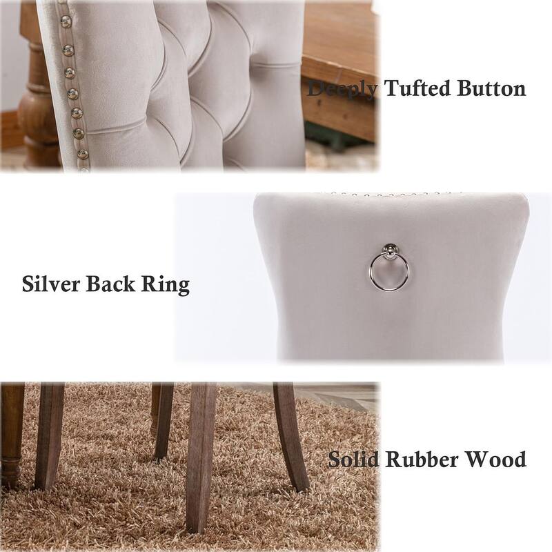 Set of 2 Velvet Dining Chairs,Tufted Solid Wood Armless Chairs Accent Chair with Nailhead Trim and Back Ring Pull