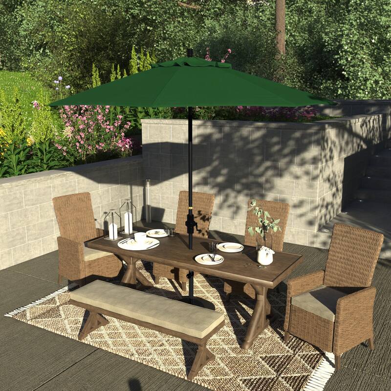 California Umbrella 9' Rd.Crank Lift, Collar Tilt, Aluminum Pole, Fiberglass Rib Patio Umbrella, Black Finish, Sunbrella Fabric - Forest Green
