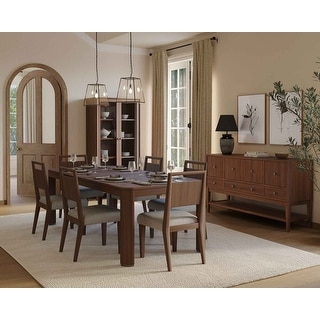 Mid-Century Modern Wood Kitchen Dining Table with Eight Chairs, Brown ...