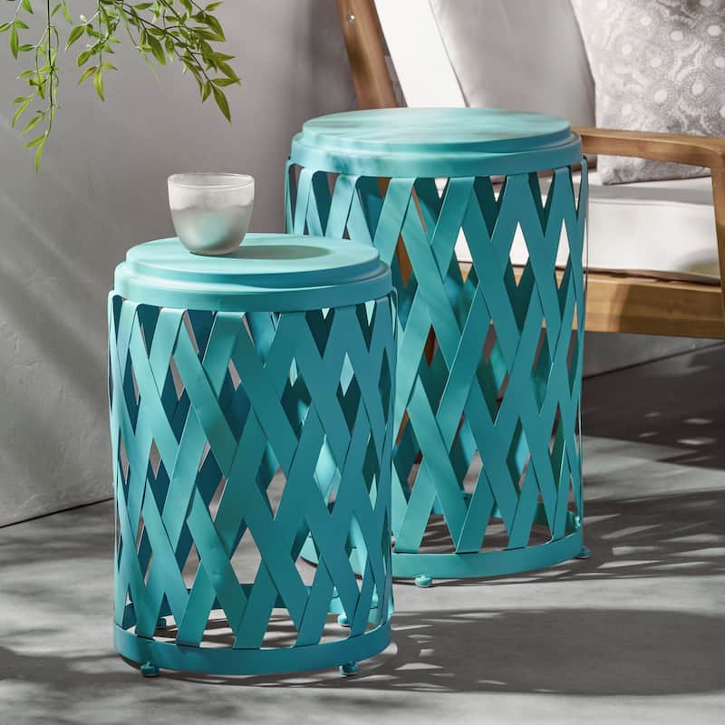 Selen Outdoor 12-inch and 14-inch Lattice Nested Side Table Set by Christopher Knight Home - Teal