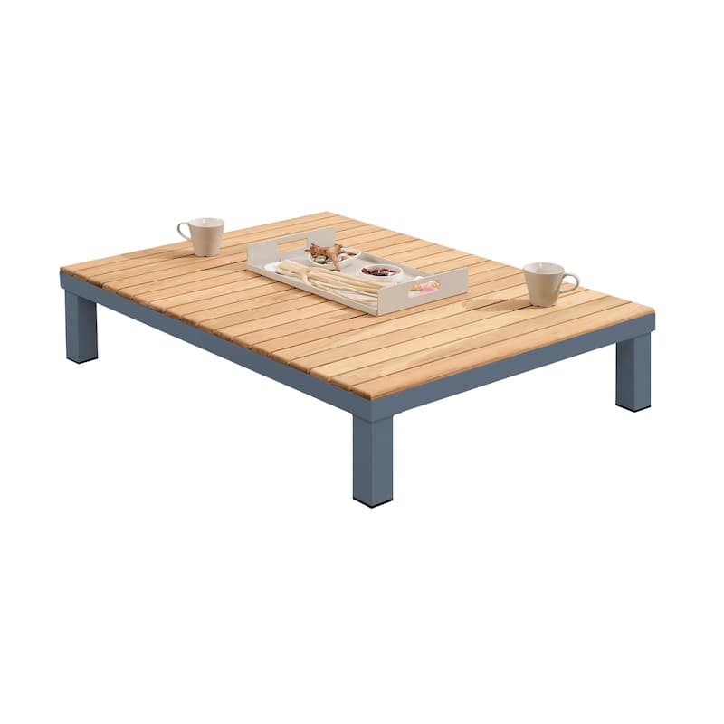 Polo Mid Century Modern Aluminum and Teak 4 Piece Outdoor Patio Sectional Set