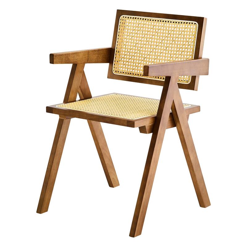 2 Piece Rattan Solid Wood Kitchen Dining Chair with Cushions, Backrests, Armrests for Dining Room Kitchen Living Room Bedroom