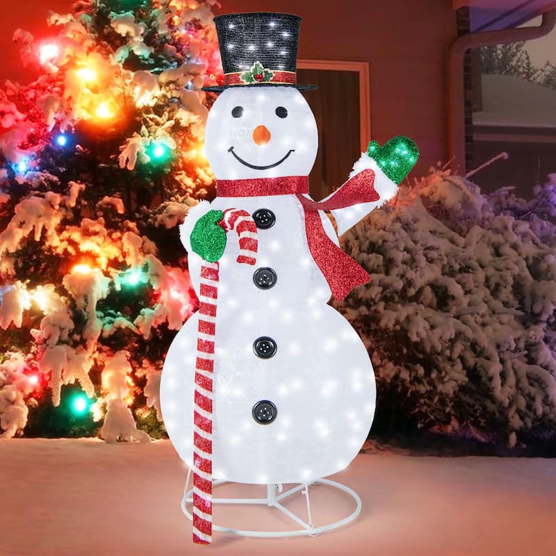 Gymax 5FT Lighted Christmas Snowman Outdoor Pop-up Snow Man w/ LED - Christmas Light Projectors