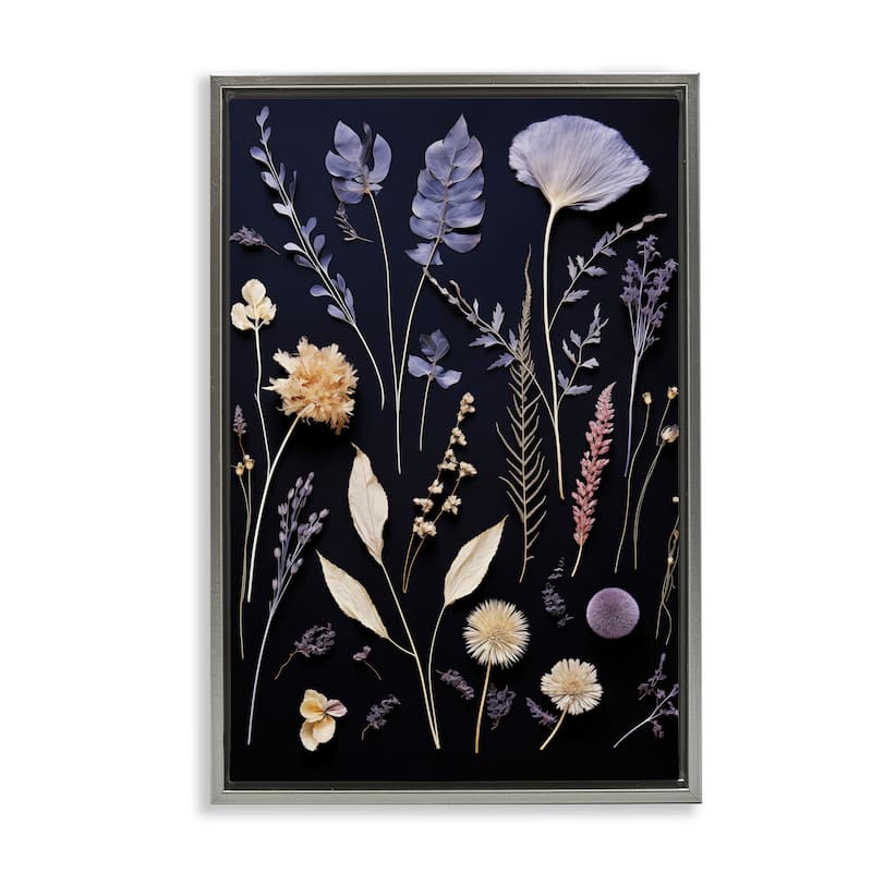 Stupell Various Sprigs on Black Framed Floater Canvas Wall Art Design By Heidi Kuntz - 17 x 25 - Grey