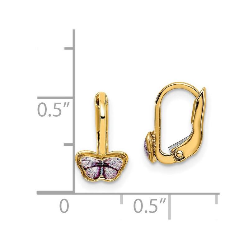 Curata 14k Yellow Gold Childrens Purple Enamel Butterfly Leverback Earrings
