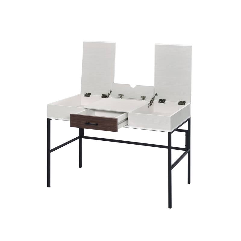 GDFStudio - Verster Writing Desk with USB Charging Port, Storage Drawer & Compartments, Metal Base