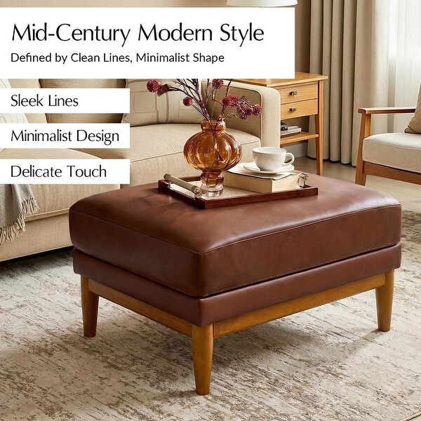 HULALA HOME Erauso Mid-Century Modern Genuine Leather Ottoman with