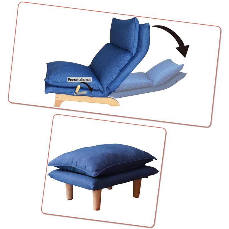 Fabric Upholstered Adjustable Backrest Leisure Chaise Recliner Chair with an Ottoman