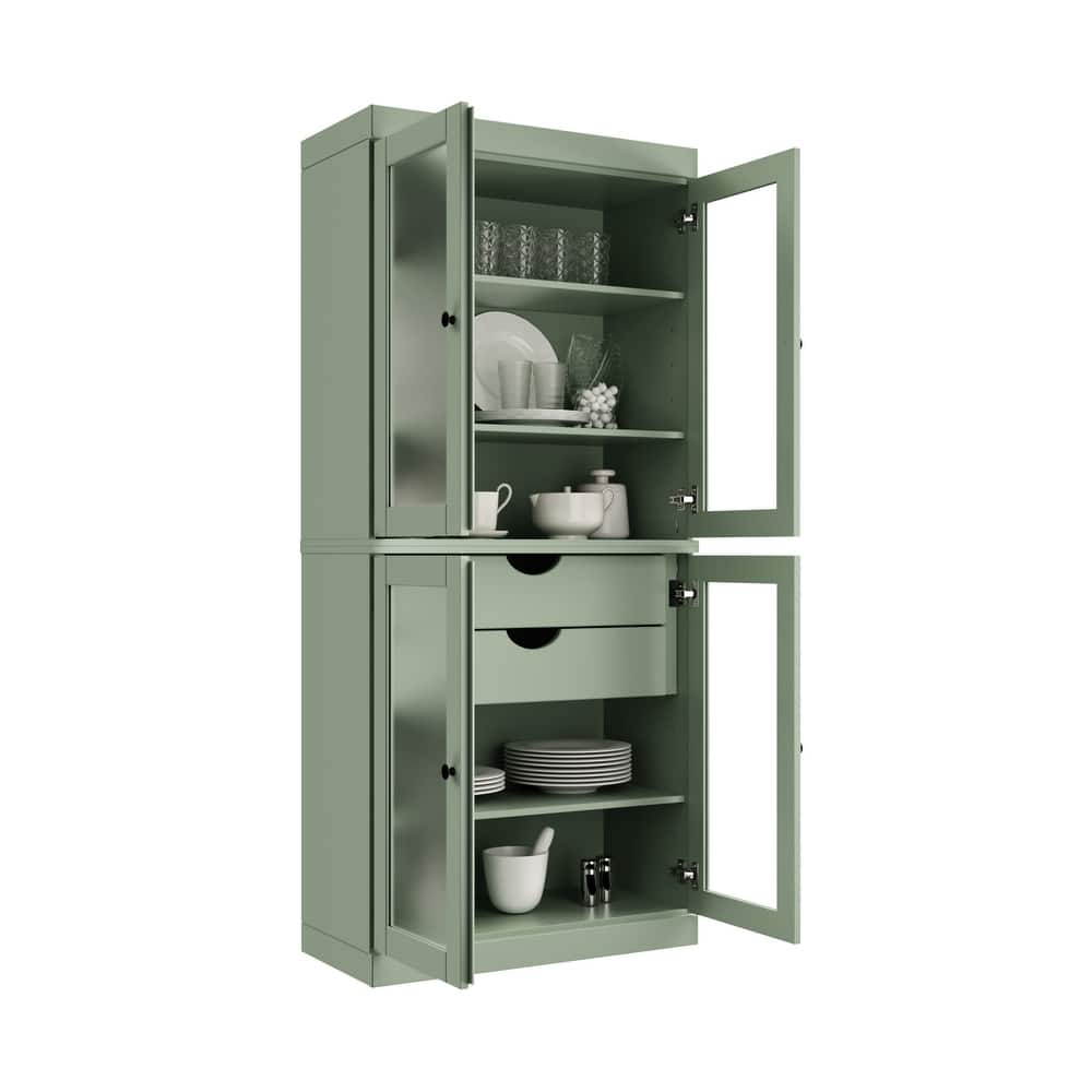 Palace Imports 100% Solid Wood Pantry Cabinet with Frosted Glass Doors, 2-Drawers and Adjustable Shelves - 32" x 71.5"
