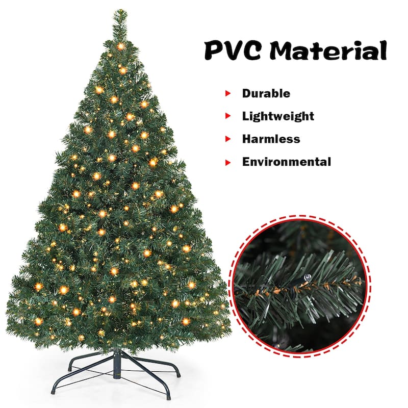 Gymax Pre-lit 4.5Ft Christmas Tree Hinged Artificial PVC with LED
