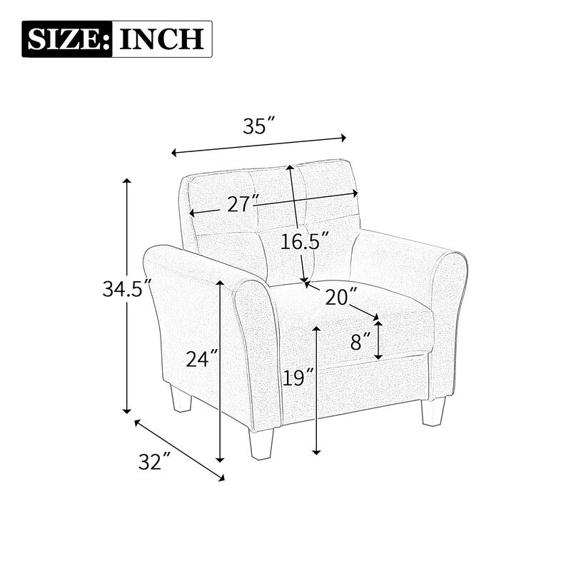 35" Light Grey Linen Armchair for Home or Office