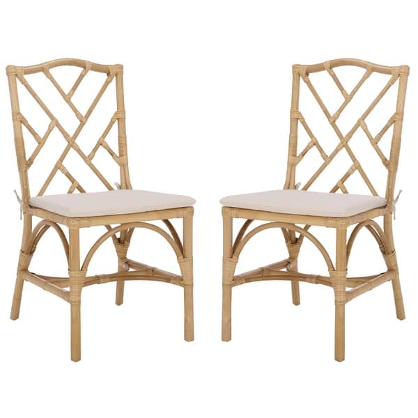 slide 2 of 12, SAFAVIEH Home Chadale Rattan Dining Chair - 23"W x 18"D x 38"H Natural/Cream