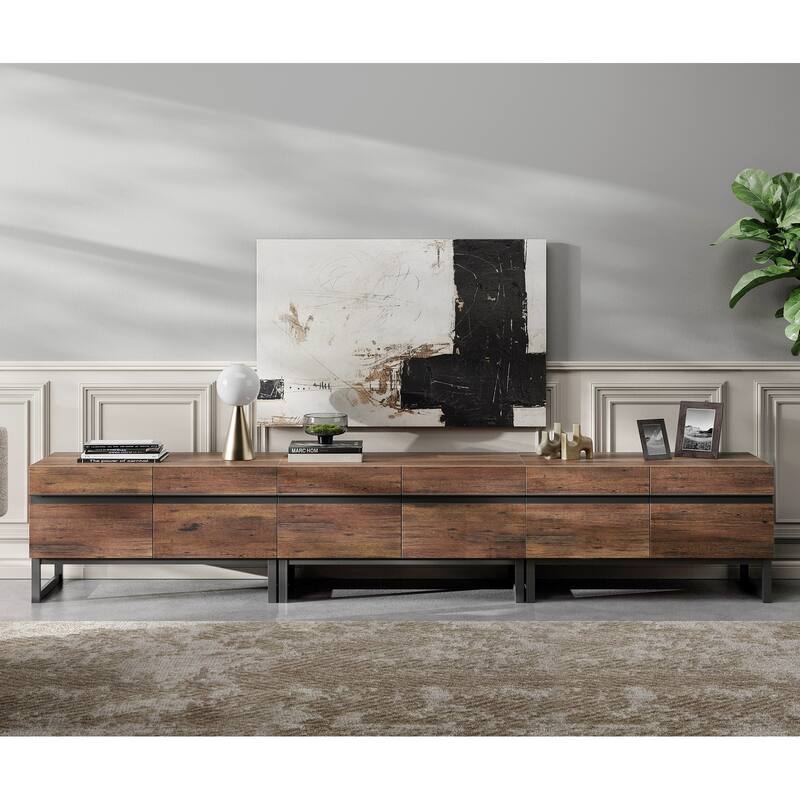 WAMPAT Modern TV Stand with Storage Cabinets, Wood Entertainment Center Media Console Table with Metal Legs for Living Room