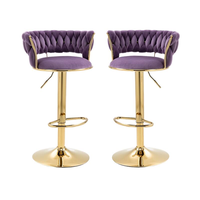 HOMEFUN Velvet Adjustable Height Swivel Armless Bar Stools With Golden Footrest(set of 2)