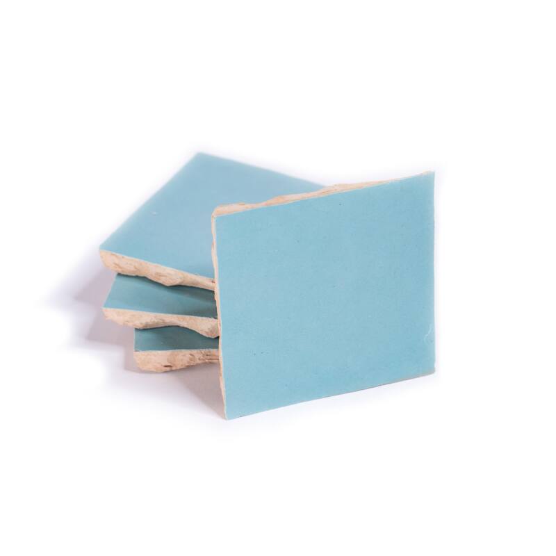 Handmade 4x4-in Moroccan Zellige Solid Color Pewter Blue - Sample-1tile
