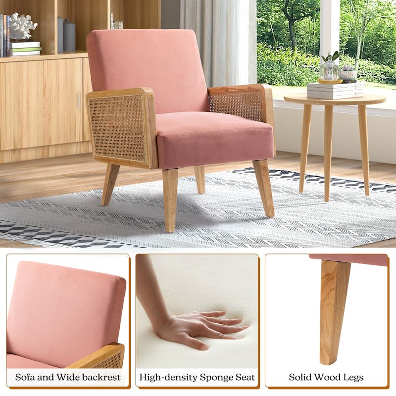 Carmina Upholstered Accent Chair with Natural Rattan Arms by HULALA HOME
