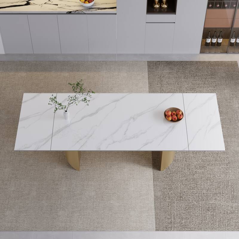 9 - Piece 94.48'' Extendable Sintered Stone Dining Table with 8 Chairs Dining Set