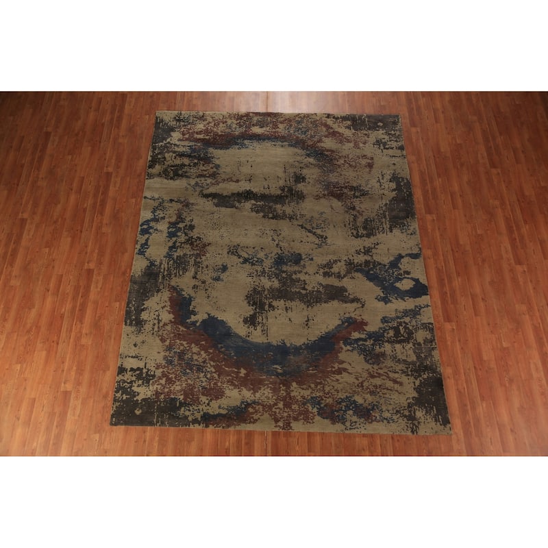 Handmande Abstract Indian Area Rug Handmade Wool Carpet - 7'10"x 9'10"