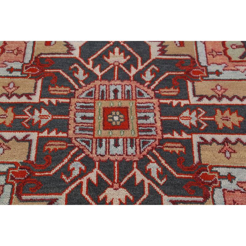 Hand Knotted Oriental 100% Wool Carpet Traditional Medallion Oranges & Rust Heriz (serapi) Area Rug - 14' 11'' X 11' 7''