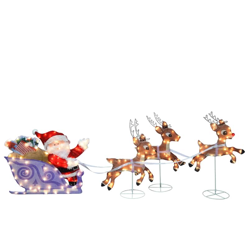 Rudolph L2D PreLit Yard Art Sleigh w Reindeer