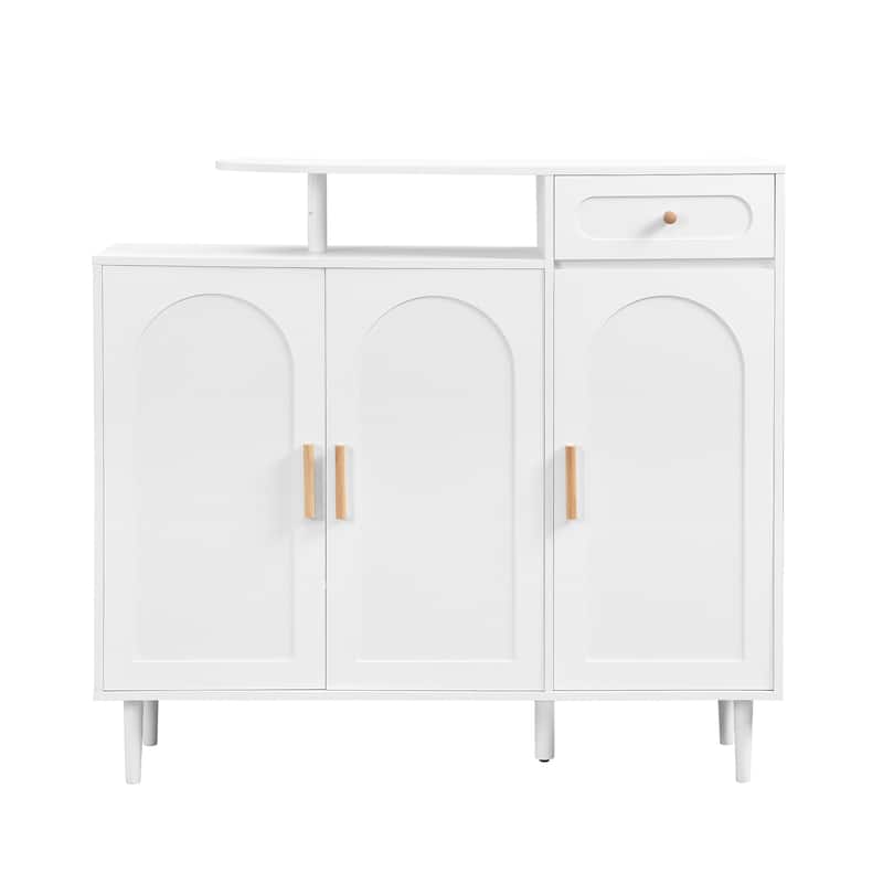 Home Shoe Cabinet, Wood Arched Door Organizer Cabinet with Adjustable Shelves, 43.30'' Tall Entryway Storage Cabinet