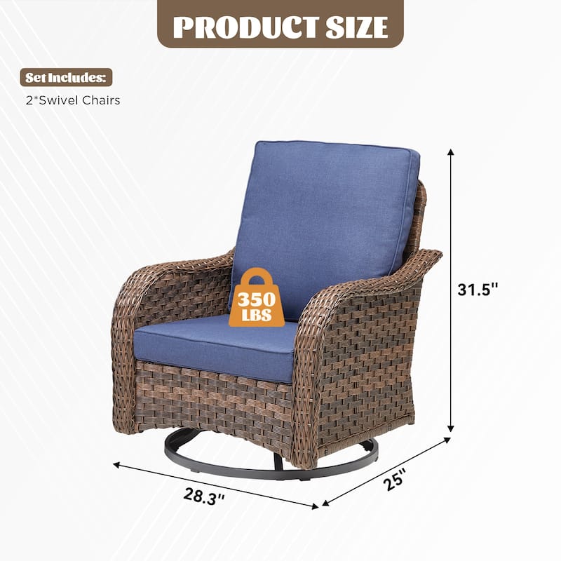 Cavira Brown Wicker Outdoor Patio Swivel Glider Chairs with Olefin Cushions (2-Pack)