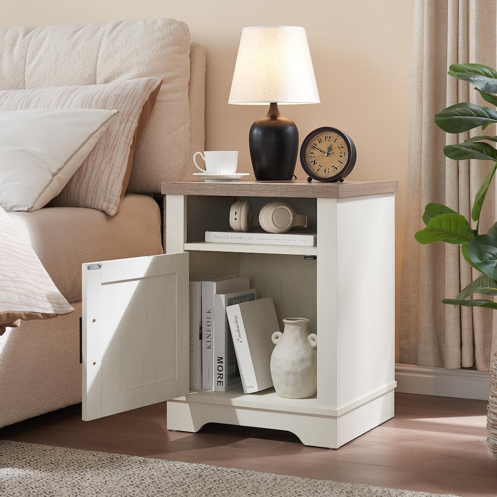 Beside Table End Table Side Table with Barn Door, Nightstand Filing Cabinet Lamp Table Storage Cabinet