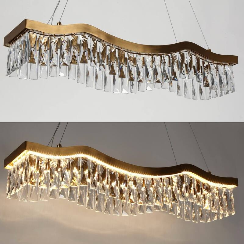 Modern Gold 1-Light LED Crystal Chandelier Kitchen Island Light for Dining Room - W 33.5" x H 9" x D 7.9"