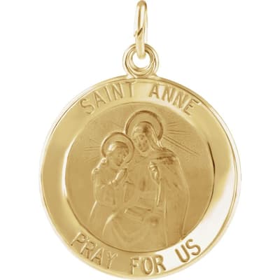Curata 14k Yellow Gold 12mm Polished Round St. Anne Medal Necklace, 16"