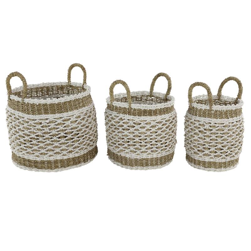 Plastic Boho Storage Basket (Set of 3) - 18", 17", 16"H