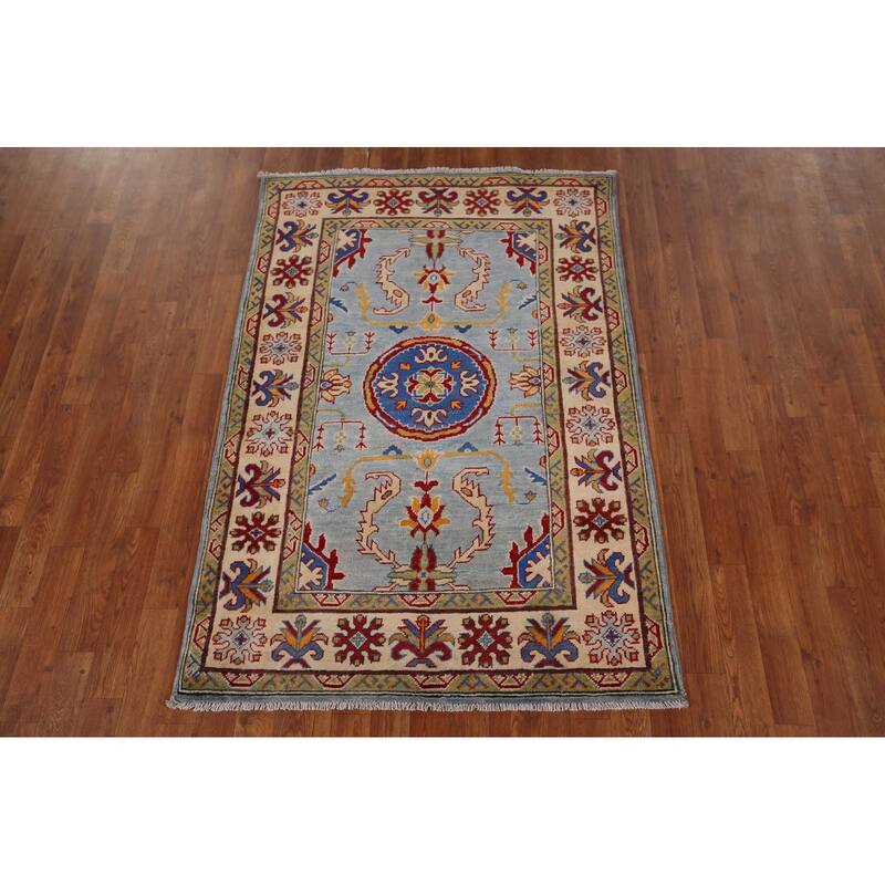 Light Blue Kazak Oriental Accent Rug Hand-Knotted Wool Carpet - 3'6" x 5'4"