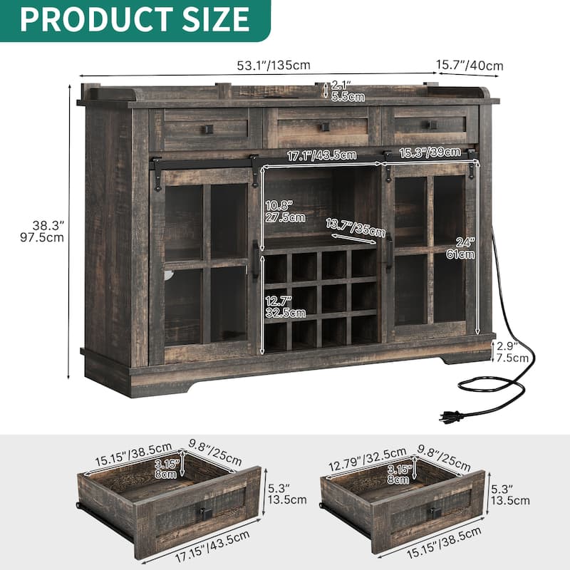 Moasis Sliding Barn Door Wine Bottle Storage with USB Ports and Outlets