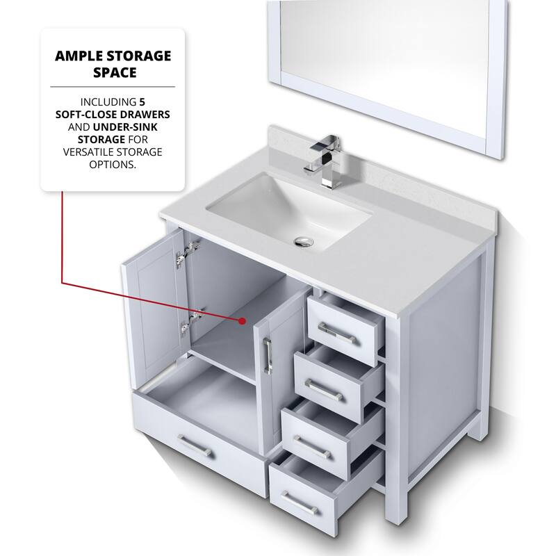 Jacques 36 in. Left White Bath Vanity, White Quartz Top, & Mirror