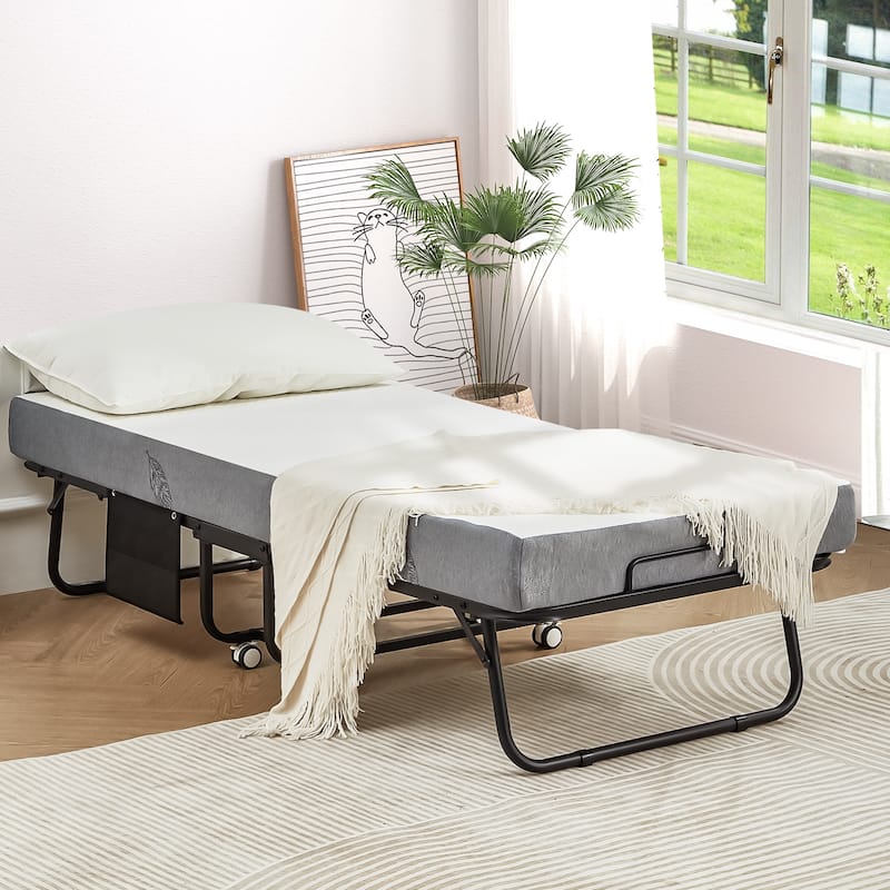 Erommy Folding Bed with Memory Foam Mattress: Portable foldable guest bed for adults with luxurious 5-inch memory foam mattress
