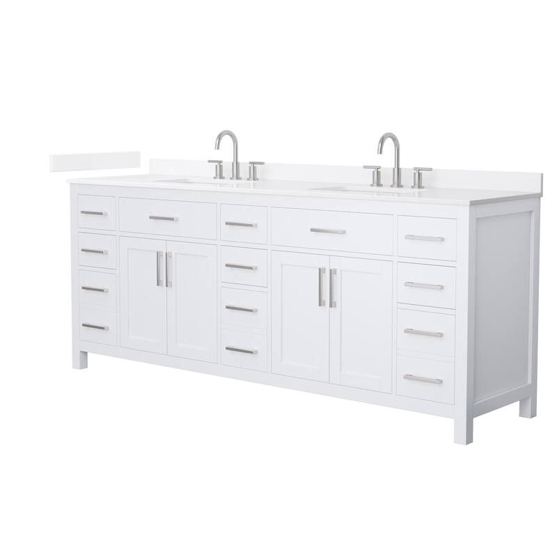 Wyndham Collection WCG2424-84D-QTZ-US3MXX Beckett 84" Free Standing - White / White Quartz Top / Brushed Nickel Hardware