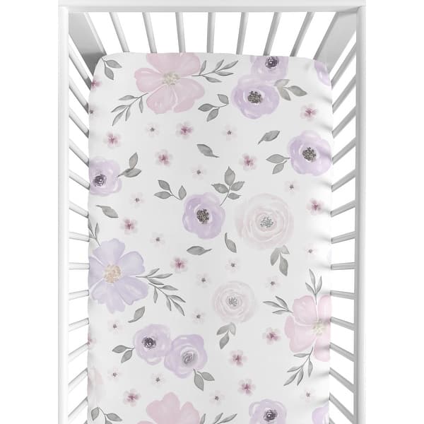 slide 2 of 6, Sweet Jojo Designs Watercolor Floral Collection Lavender/Purple/Pink/Grey/White Fitted Crib Sheet