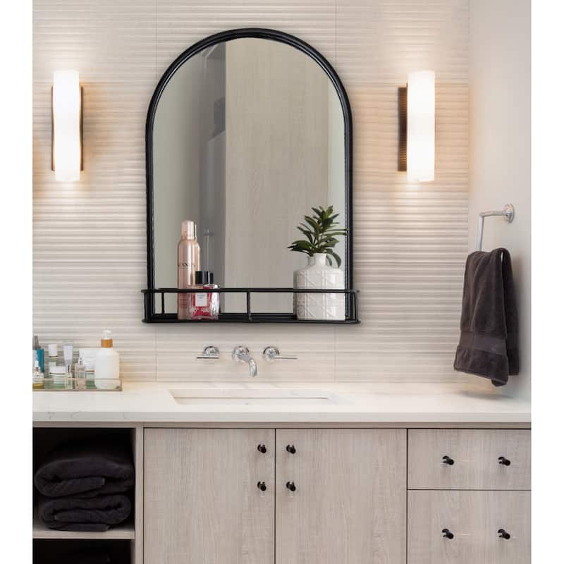 Kate and Laurel Estero Metal Framed Arch Wall Mirror with Shelf - 20x28