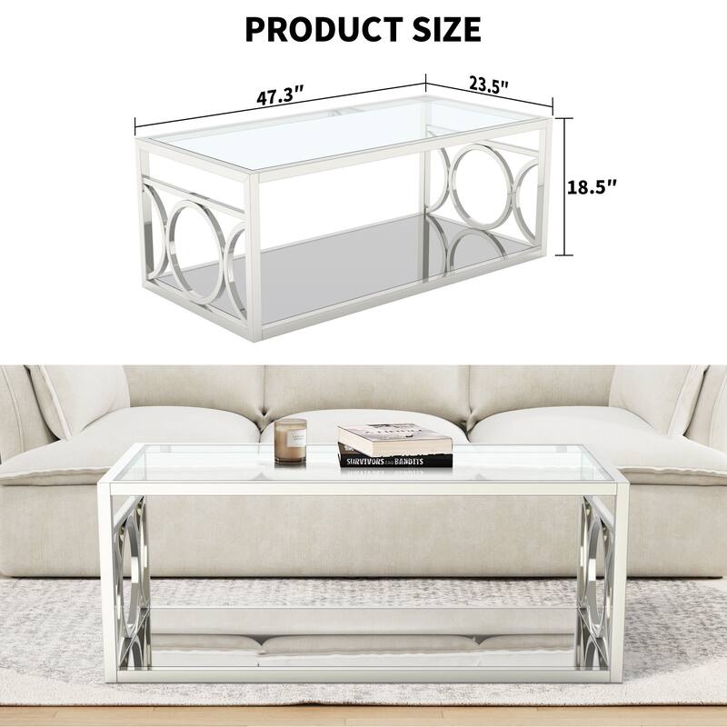 47" L Metal and Tempered Glass Modern Rectangle Coffee Table - 47.25"L X 23.5"W X 18.5"H