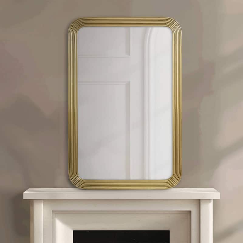 Rounded Rectangle Fluted Gold Wall Mirror - Decorative Accent