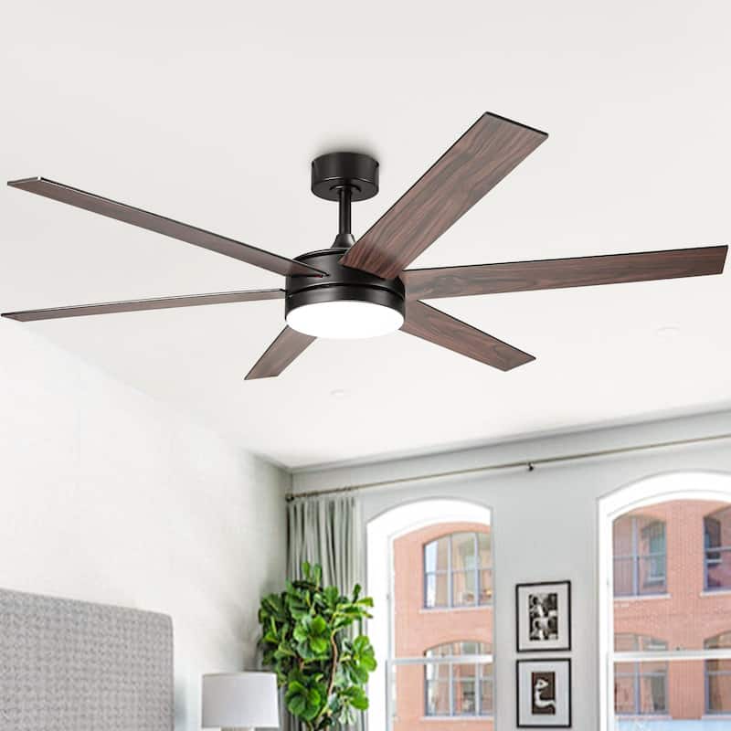 60-inch Modern Black Wood Integrated LED Indoor Smart Ceiling Fan with Light and APP