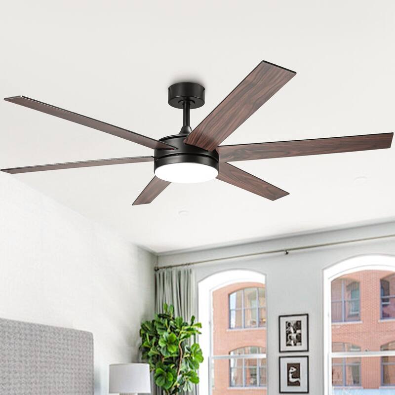 Vaczon 60-inch Modern Black Wood Integrated LED Indoor Smart Ceiling Fan with Light and APP