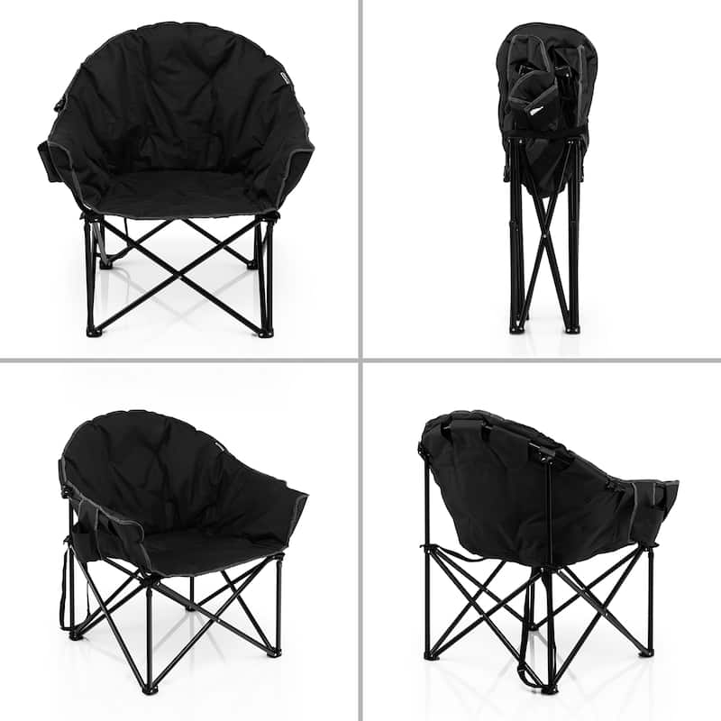 Costway Folding Camping Moon Padded Chair with Carry Bag Cup Holder - 32''x 31.5''x 35.5''