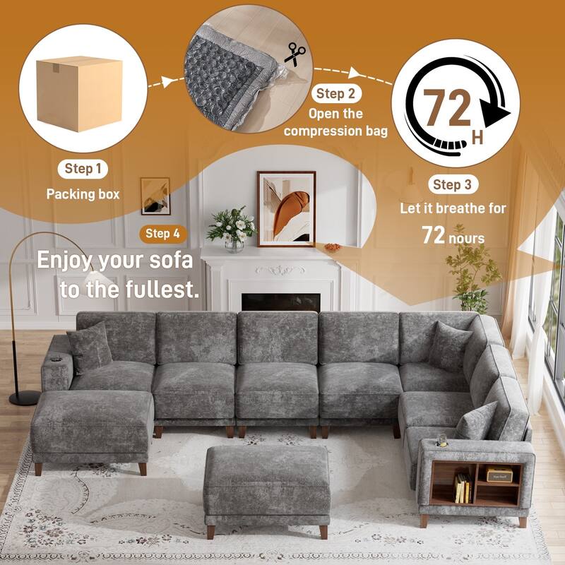 Transitional Modular Storage Sectional with Ottoman