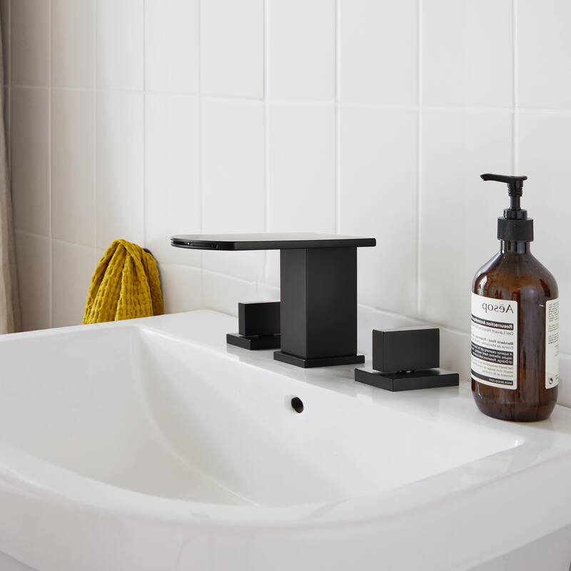 Widespread Double-Handle Waterfall Bathroom Faucet - Matte Black