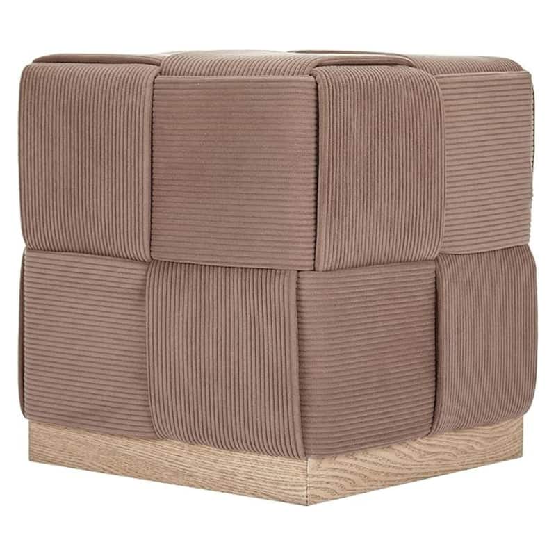 Esme Checker Weave Corduroy Accent Stool with Soft Fabric - Brown