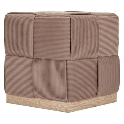 Esme Checker Weave Corduroy Accent Stool with Soft Fabric