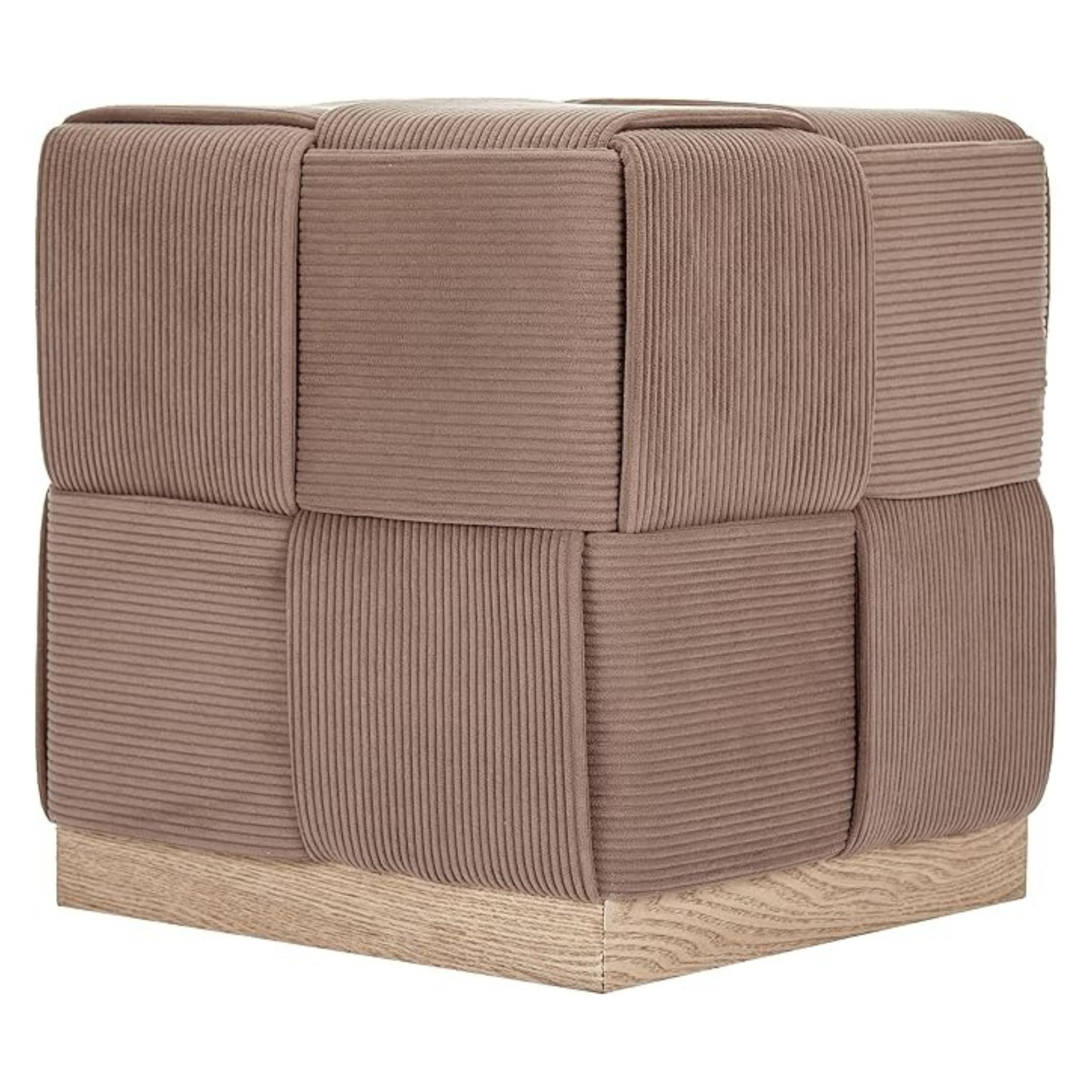 Esme Checker Weave Corduroy Accent Stool with Soft Fabric
