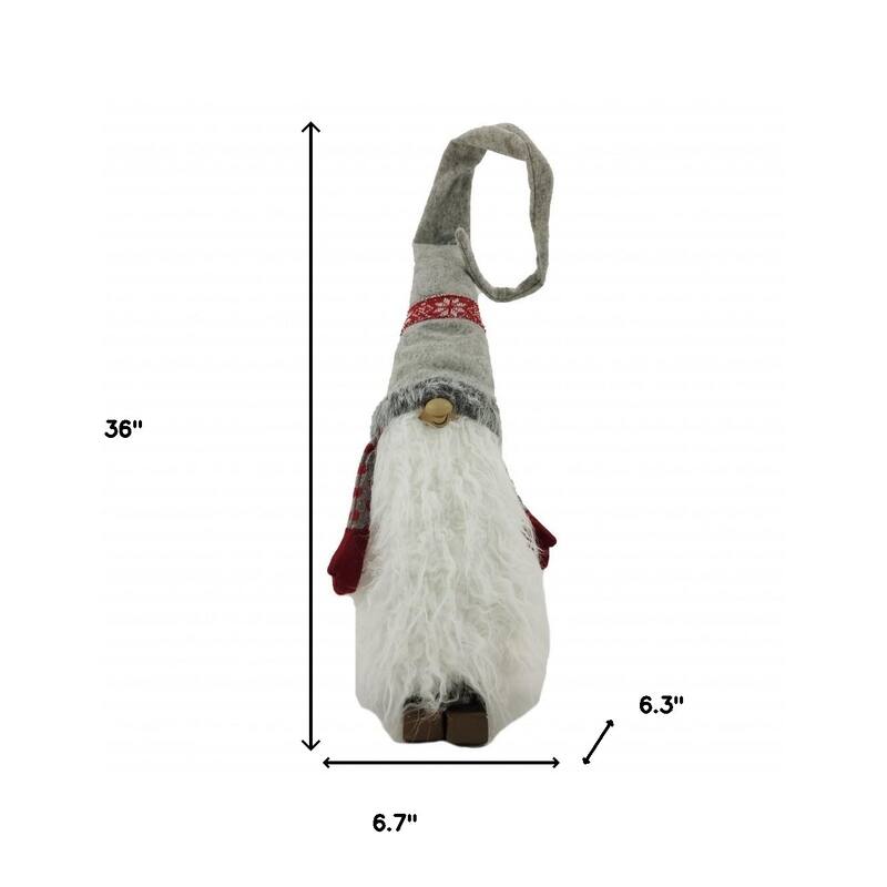 HomeRoots Red and Grey Winter Gnome with Snowflakes - 6.3' X '36' X '6.7