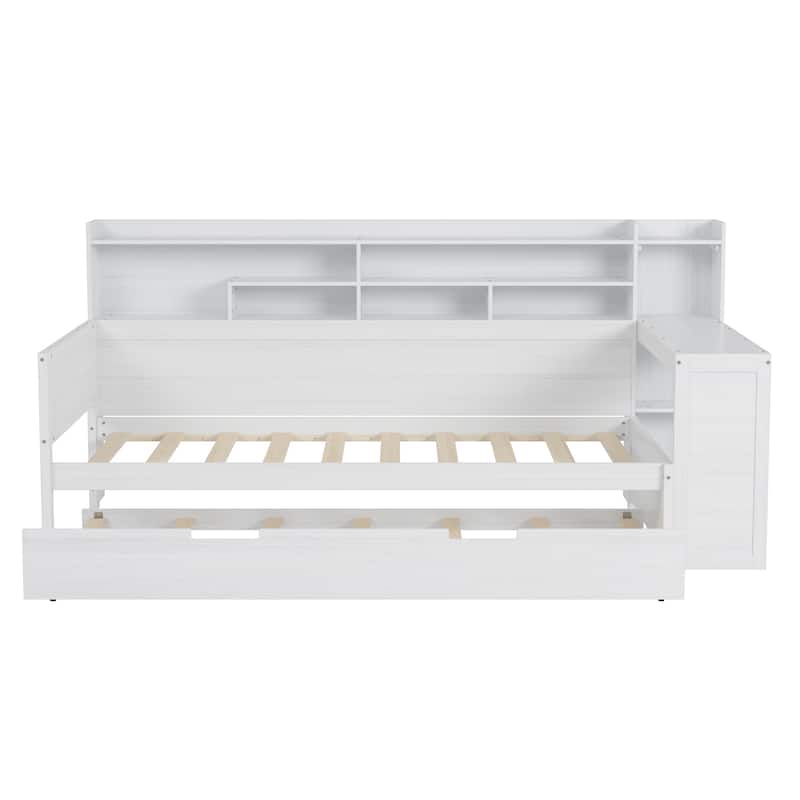 Multi-Layer Storage Headboards Wood Daybed Sofa Bed Frame, Wooden Slat Panel Bed with 2 Storage Drawers or Trundle Bed