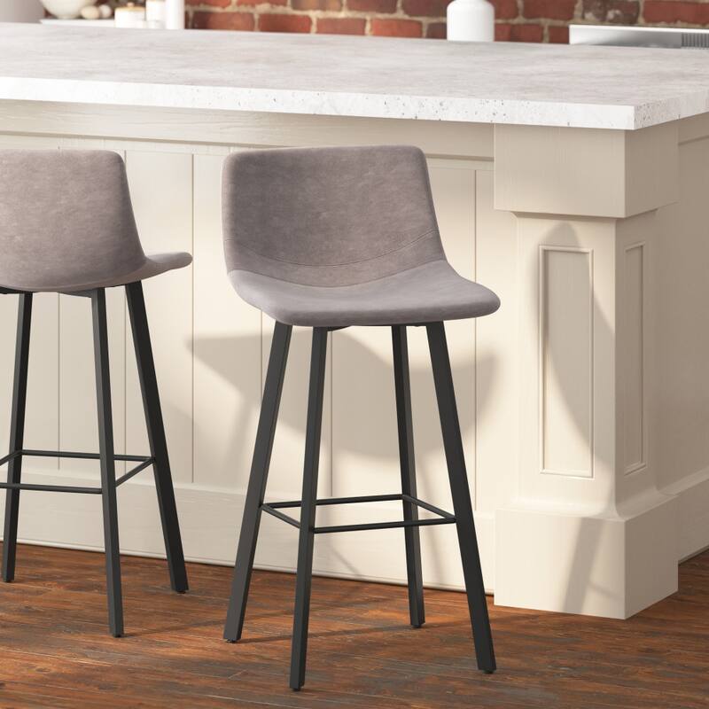 Set of 2 Armless Upholstered Metal Counter Stools